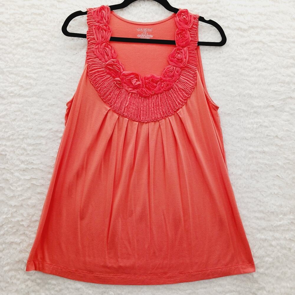 Blouse Cami Sleeveless Coral Rosette Ruched Coquette Romantic Y2K Fairy Sz 14 16